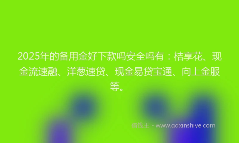 2025年的备用金好下款吗安全吗有：桔享花、现金流速融、洋葱速贷、现金易贷宝通、向上金服等。