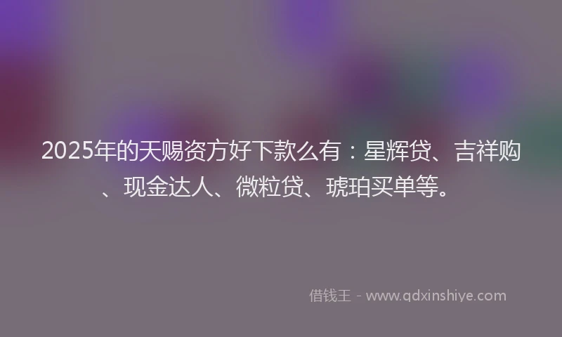 2025年的天赐资方好下款么有：星辉贷、吉祥购、现金达人、微粒贷、琥珀买单等。