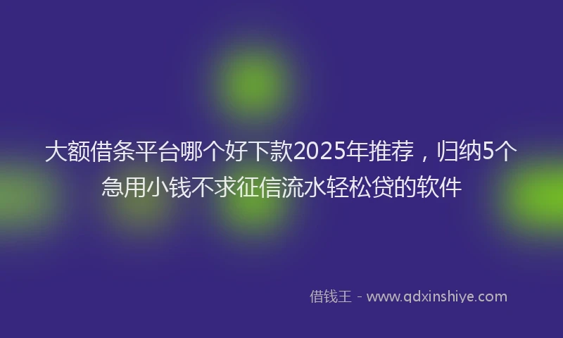 大额借条平台哪个好下款2025年推荐，归纳5个急用小钱不求征信流水轻松贷的软件