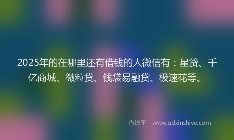 2025年的在哪里还有借钱的人微信有：星贷、千亿商城、微粒贷、钱袋易融贷、极速花等。