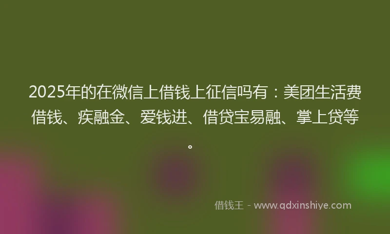 2025年的在微信上借钱上征信吗有：美团生活费借钱、疾融金、爱钱进、借贷宝易融、掌上贷等。