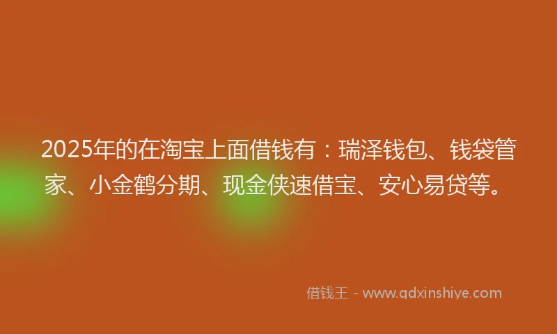 2025年的在淘宝上面借钱有：瑞泽钱包、钱袋管家、小金鹤分期、现金侠速借宝、安心易贷等。