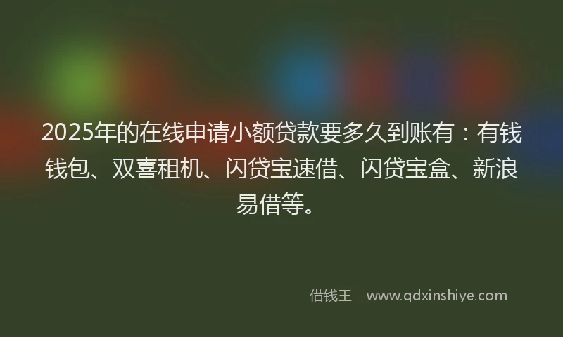 2025年的在线申请小额贷款要多久到账有：有钱钱包、双喜租机、闪贷宝速借、闪贷宝盒、新浪易借等。