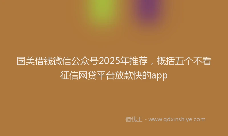 国美借钱微信公众号2025年推荐，概括五个不看征信网贷平台放款快的app