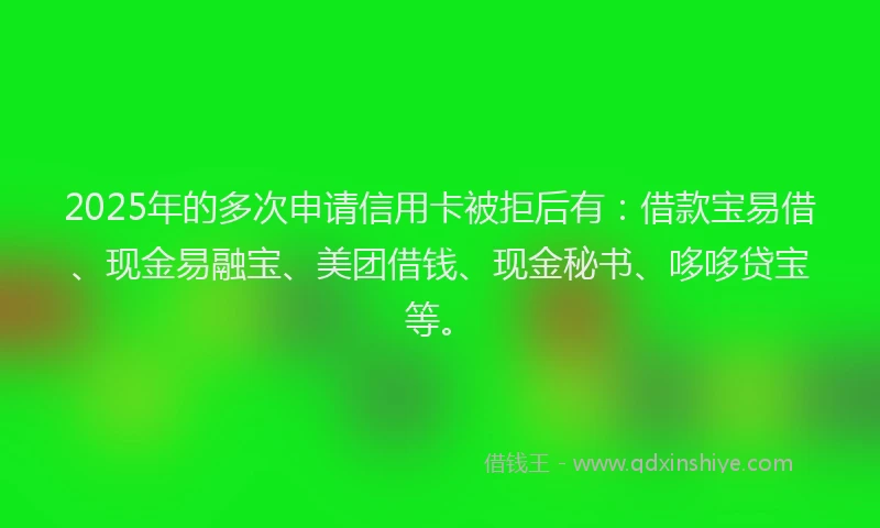 2025年的多次申请信用卡被拒后有：借款宝易借、现金易融宝、美团借钱、现金秘书、哆哆贷宝等。