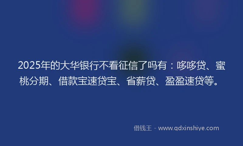 2025年的大华银行不看征信了吗有：哆哆贷、蜜桃分期、借款宝速贷宝、省薪贷、盈盈速贷等。