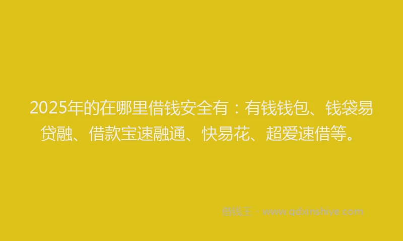 2025年的在哪里借钱安全有：有钱钱包、钱袋易贷融、借款宝速融通、快易花、超爱速借等。