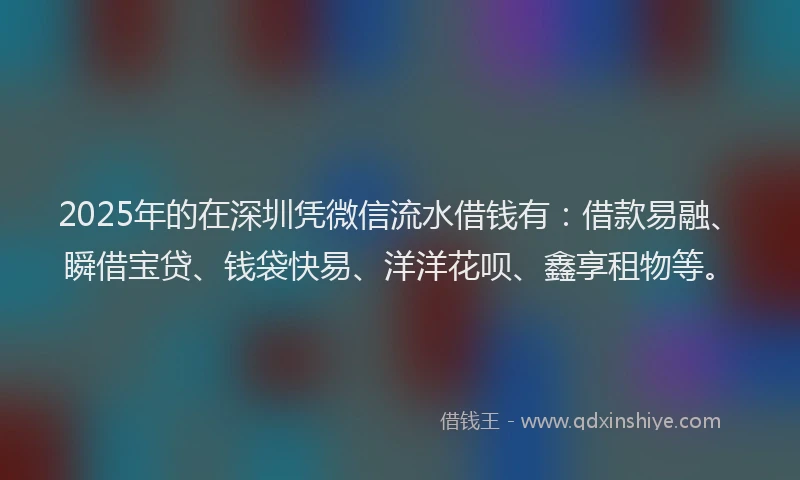 2025年的在深圳凭微信流水借钱有:借款易融、瞬借宝贷、钱袋快易、洋洋花呗、鑫享租物等。