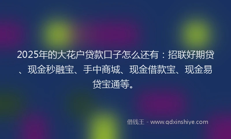 2025年的大花户贷款口子怎么还有：招联好期贷、现金秒融宝、手中商城、现金借款宝、现金易贷宝通等。