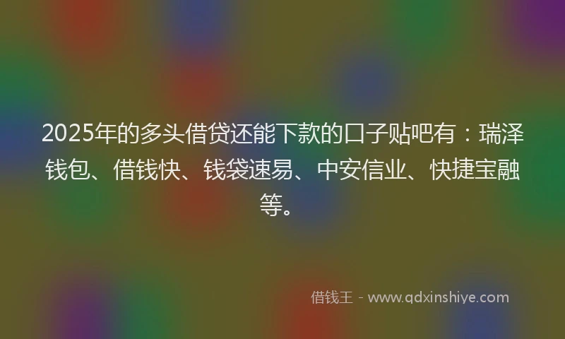 2025年的多头借贷还能下款的口子贴吧有:瑞泽钱包、借钱快、钱袋速易、中安信业、快捷宝融等。