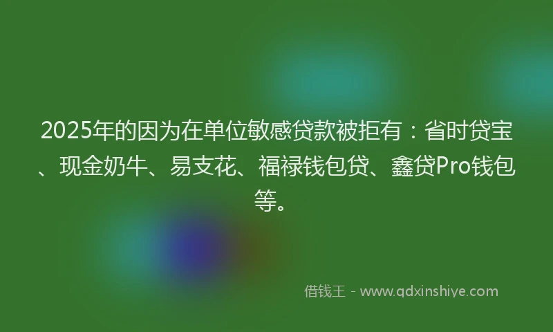 2025年的因为在单位敏感贷款被拒有：省时贷宝、现金奶牛、易支花、福禄钱包贷、鑫贷Pro钱包等。
