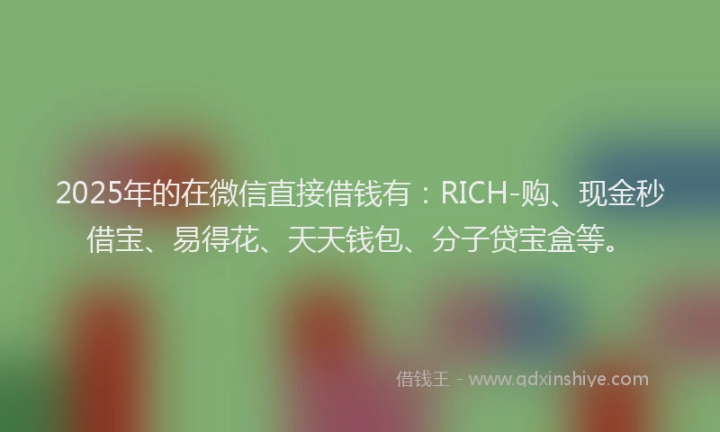 2025年的在微信直接借钱有:RICH-购、现金秒借宝、易得花、天天钱包、分子贷宝盒等。