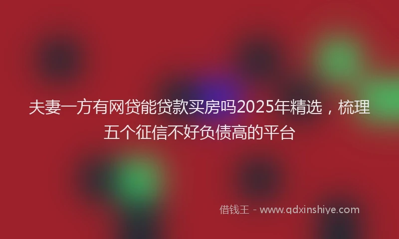 夫妻一方有网贷能贷款买房吗2025年精选，梳理五个征信不好负债高的平台