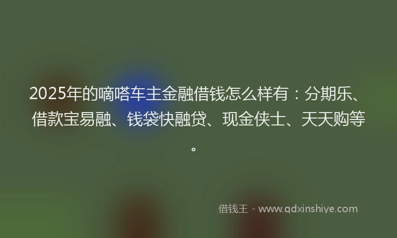 2025年的嘀嗒车主金融借钱怎么样有：分期乐、借款宝易融、钱袋快融贷、现金侠士、天天购等。