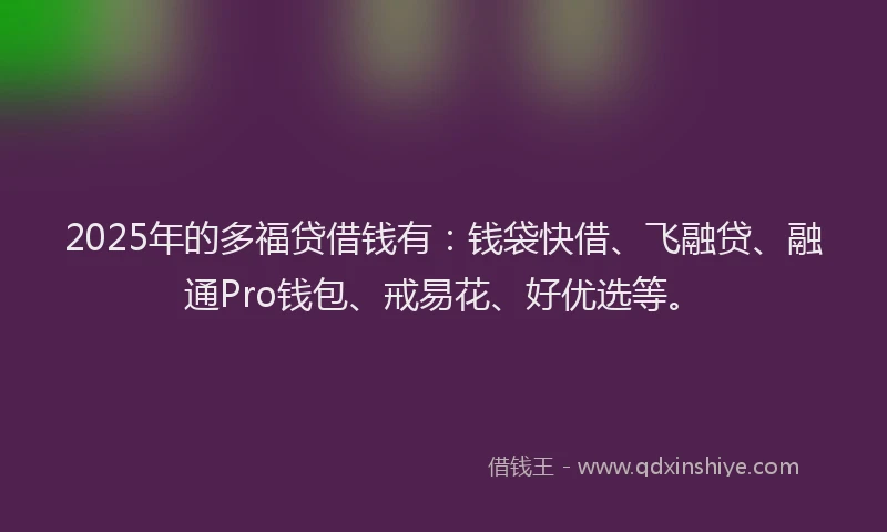 2025年的多福贷借钱有：钱袋快借、飞融贷、融通Pro钱包、戒易花、好优选等。