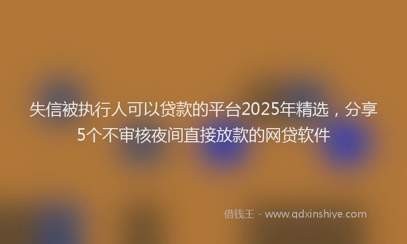 失信被执行人可以贷款的平台2025年精选，分享5个不审核夜间直接放款的网贷软件