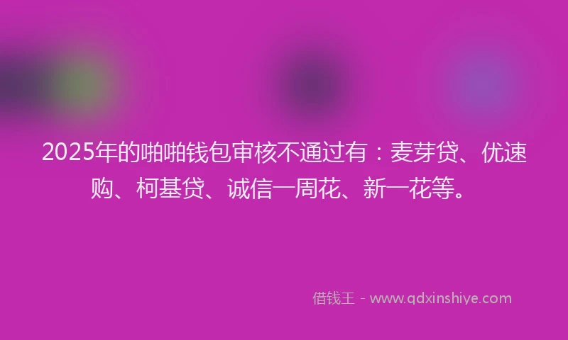 2025年的啪啪钱包审核不通过有：麦芽贷、优速购、柯基贷、诚信一周花、新一花等。