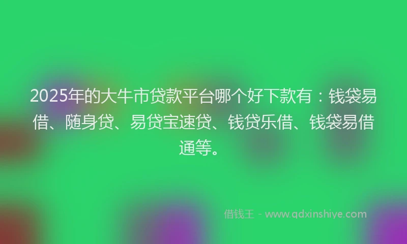 2025年的大牛市贷款平台哪个好下款有：钱袋易借、随身贷、易贷宝速贷、钱贷乐借、钱袋易借通等。