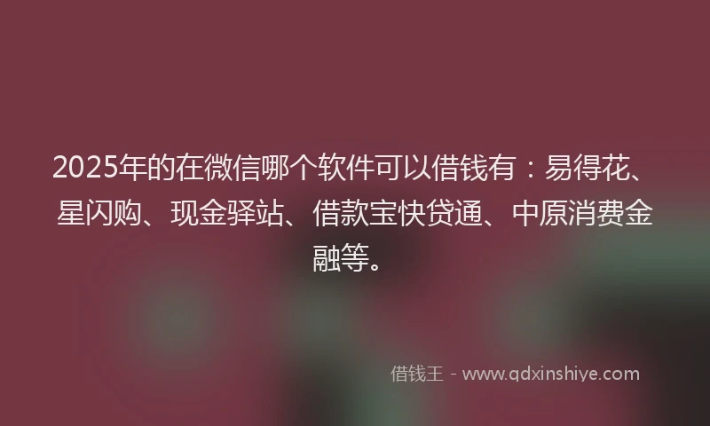 2025年的在微信哪个软件可以借钱有：易得花、星闪购、现金驿站、借款宝快贷通、中原消费金融等。