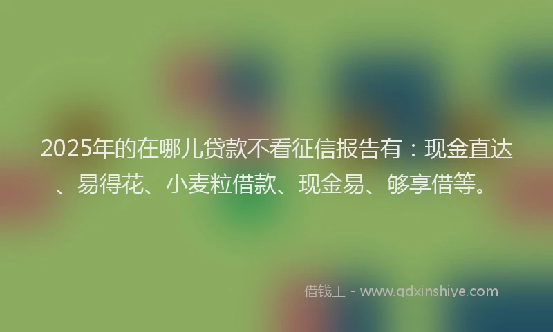 2025年的在哪儿贷款不看征信报告有：现金直达、易得花、小麦粒借款、现金易、够享借等。