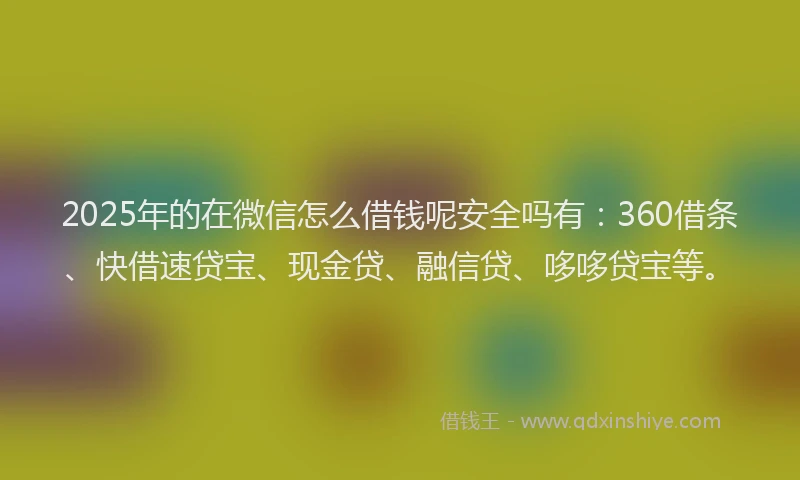 2025年的在微信怎么借钱呢安全吗有：360借条、快借速贷宝、现金贷、融信贷、哆哆贷宝等。