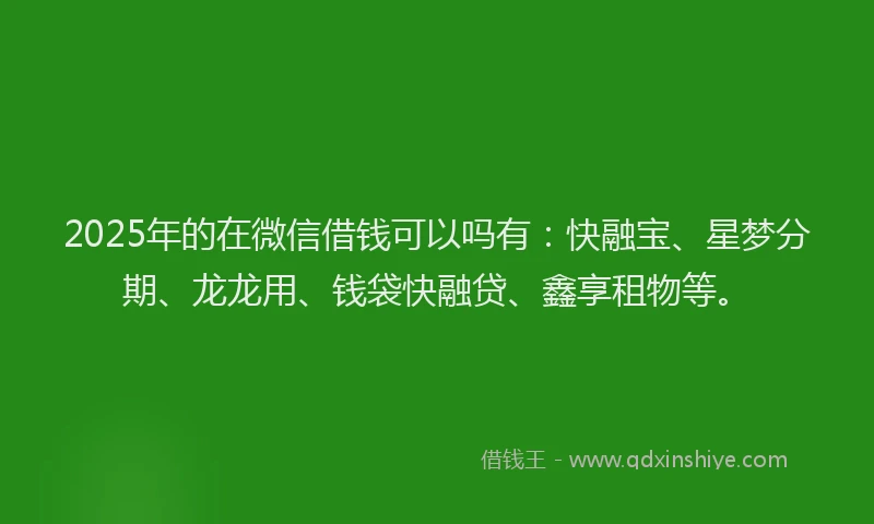 2025年的在微信借钱可以吗有：快融宝、星梦分期、龙龙用、钱袋快融贷、鑫享租物等。