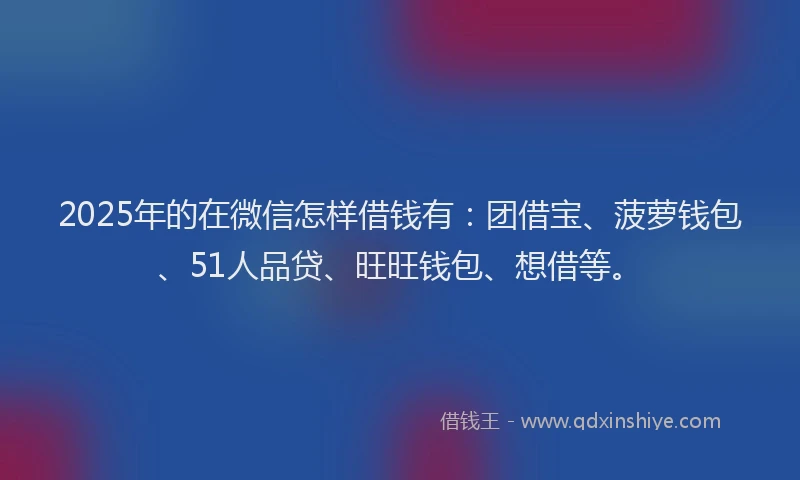 2025年的在微信怎样借钱有：团借宝、菠萝钱包、51人品贷、旺旺钱包、想借等。