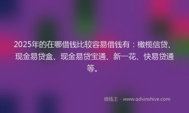 2025年的在哪借钱比较容易借钱有:橄榄信贷、现金易贷盒、现金易贷宝通、新一花、快易贷通等。