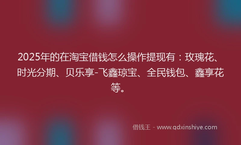 2025年的在淘宝借钱怎么操作提现有：玫瑰花、时光分期、贝乐享-飞鑫琼宝、全民钱包、鑫享花等。