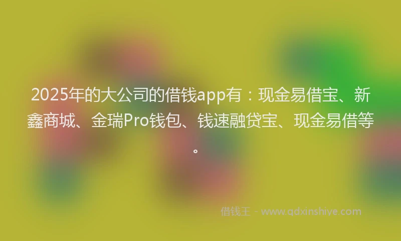 2025年的大公司的借钱app有:现金易借宝、新鑫商城、金瑞Pro钱包、钱速融贷宝、现金易借等。