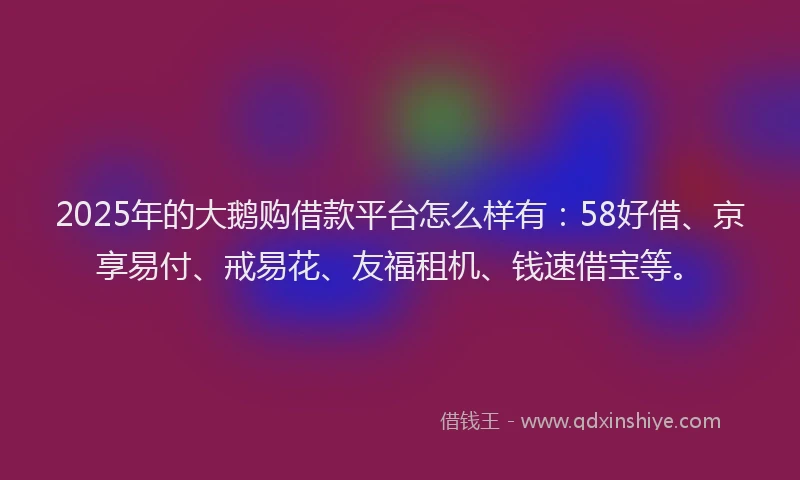 2025年的大鹅购借款平台怎么样有：58好借、京享易付、戒易花、友福租机、钱速借宝等。
