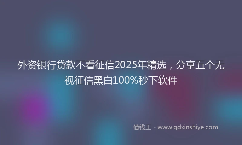 外资银行贷款不看征信2025年精选，分享五个无视征信黑白100%秒下软件
