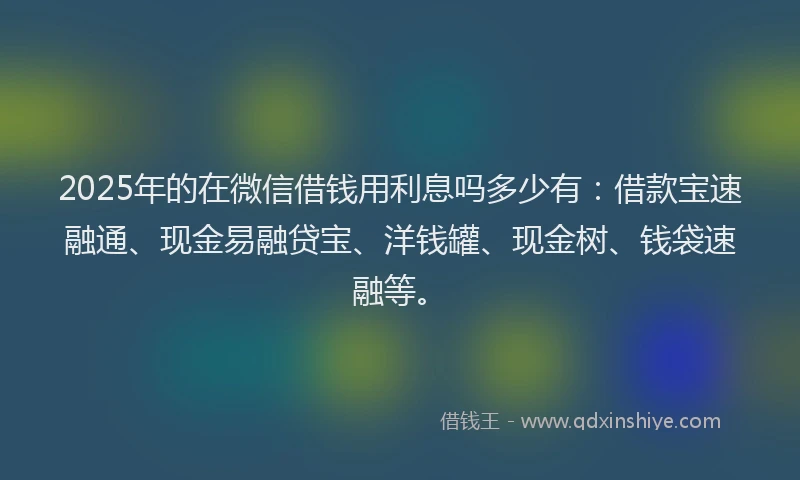 2025年的在微信借钱用利息吗多少有：借款宝速融通、现金易融贷宝、洋钱罐、现金树、钱袋速融等。