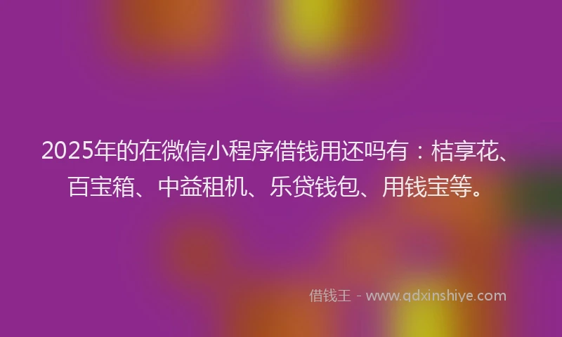 2025年的在微信小程序借钱用还吗有：桔享花、百宝箱、中益租机、乐贷钱包、用钱宝等。