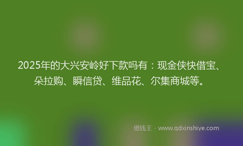 2025年的大兴安岭好下款吗有：现金侠快借宝、朵拉购、瞬信贷、维品花、尔集商城等。