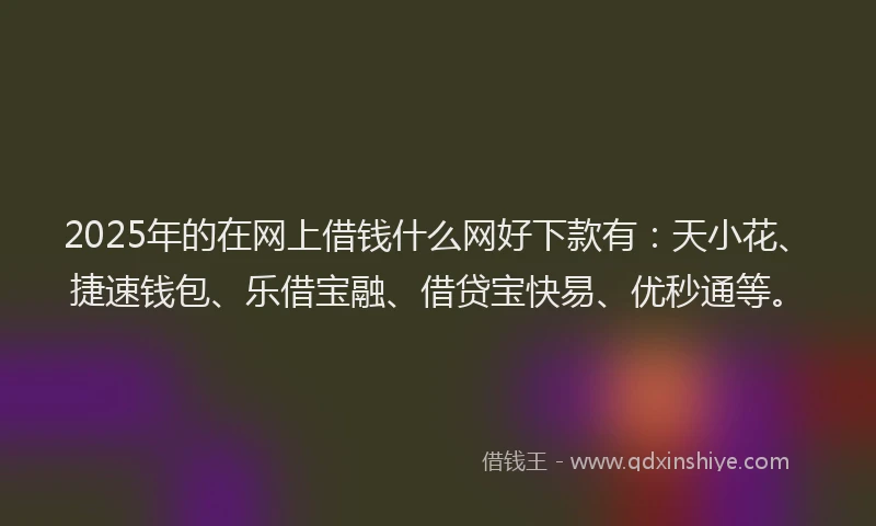 2025年的在网上借钱什么网好下款有：天小花、捷速钱包、乐借宝融、借贷宝快易、优秒通等。
