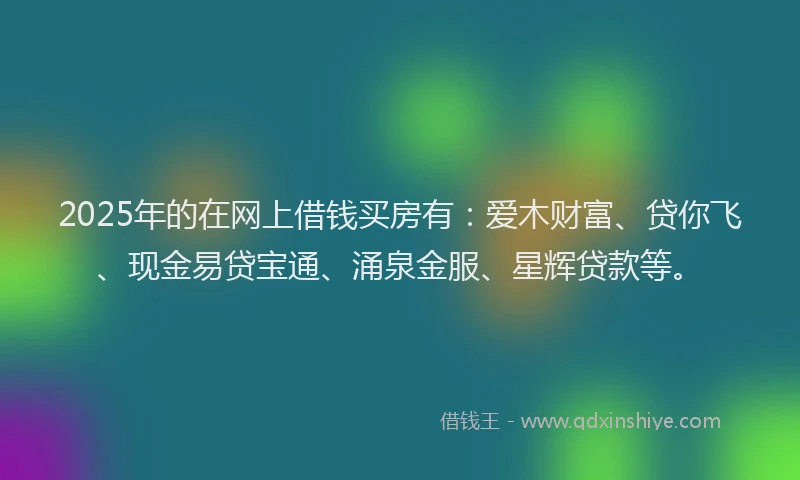 2025年的在网上借钱买房有：爱木财富、贷你飞、现金易贷宝通、涌泉金服、星辉贷款等。