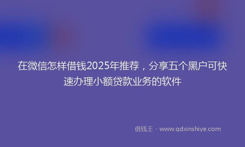 在微信怎样借钱2025年推荐，分享五个黑户可快速办理小额贷款业务的软件