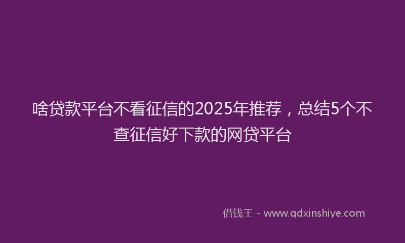 啥贷款平台不看征信的2025年推荐，总结5个不查征信好下款的网贷平台