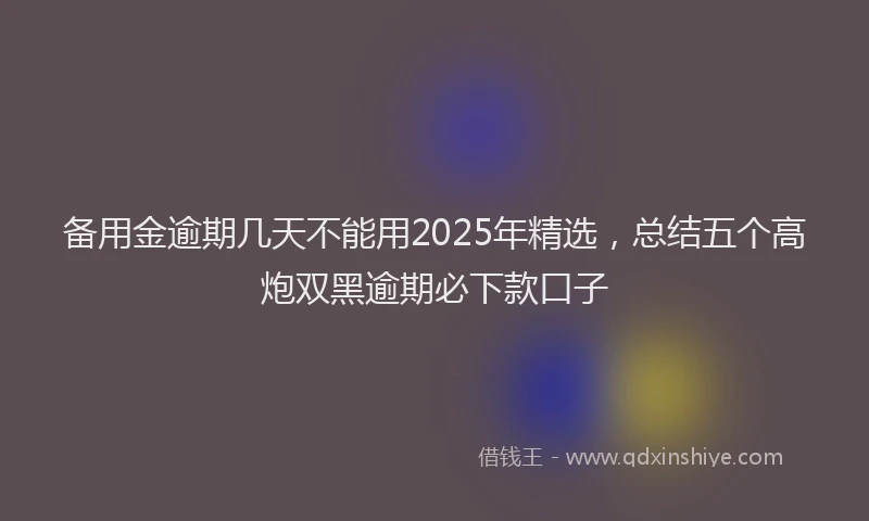 备用金逾期几天不能用2025年精选,总结五个高炮双黑逾期必下款口子