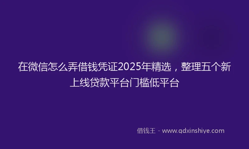 在微信怎么弄借钱凭证2025年精选，整理五个新上线贷款平台门槛低平台