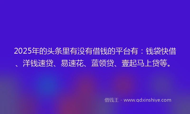 2025年的头条里有没有借钱的平台有：钱袋快借、洋钱速贷、易速花、蓝领贷、壹起马上贷等。