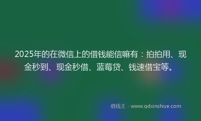 2025年的在微信上的借钱能信嘛有：拍拍用、现金秒到、现金秒借、蓝莓贷、钱速借宝等。