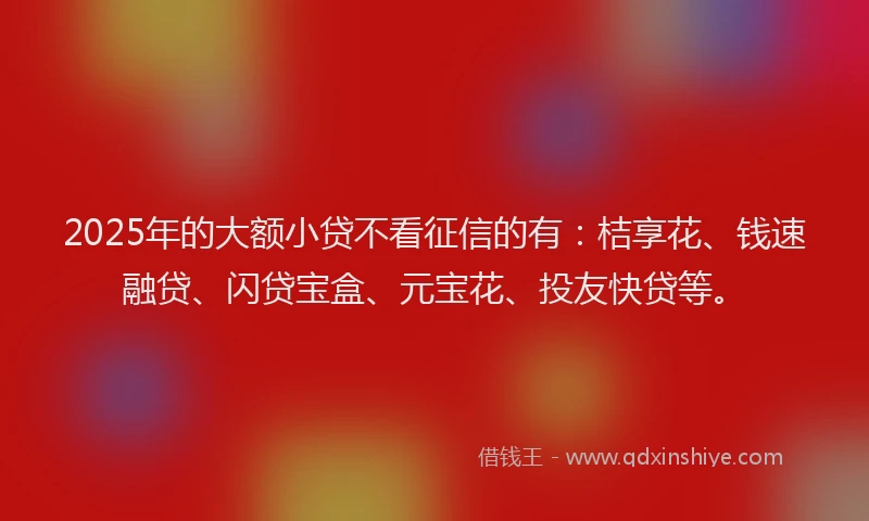 2025年的大额小贷不看征信的有：桔享花、钱速融贷、闪贷宝盒、元宝花、投友快贷等。