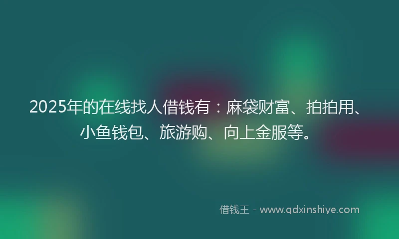 2025年的在线找人借钱有：麻袋财富、拍拍用、小鱼钱包、旅游购、向上金服等。