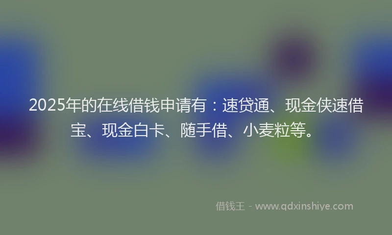 2025年的在线借钱申请有：速贷通、现金侠速借宝、现金白卡、随手借、小麦粒等。
