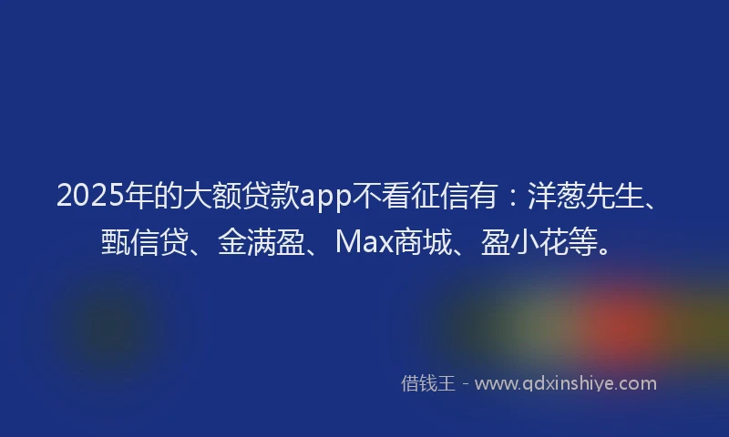 2025年的大额贷款app不看征信有：洋葱先生、甄信贷、金满盈、Max商城、盈小花等。