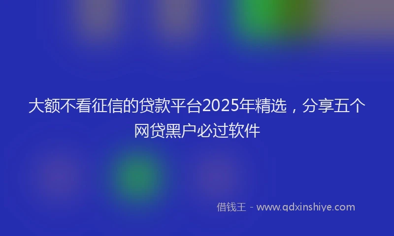 大额不看征信的贷款平台2025年精选，分享五个网贷黑户必过软件