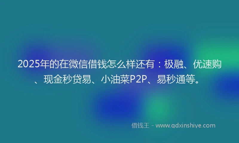 2025年的在微信借钱怎么样还有：极融、优速购、现金秒贷易、小油菜P2P、易秒通等。