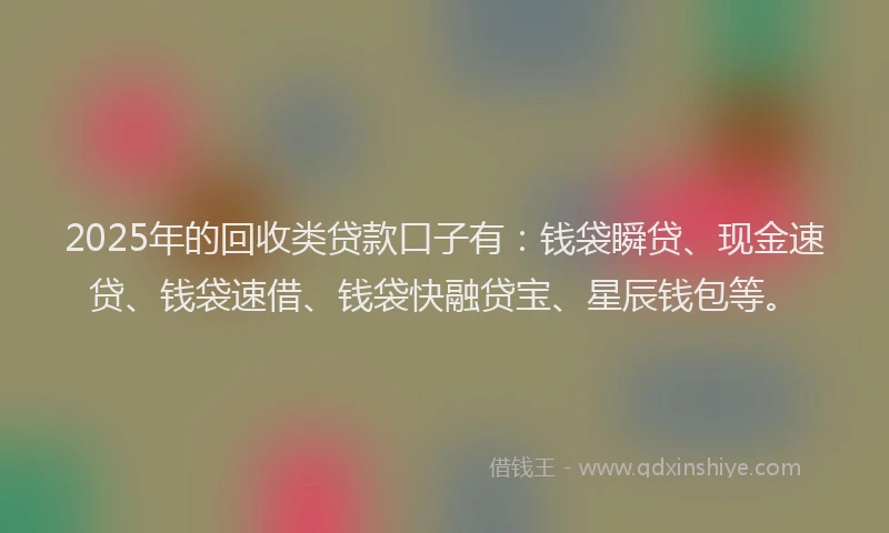 2025年的回收类贷款口子有：钱袋瞬贷、现金速贷、钱袋速借、钱袋快融贷宝、星辰钱包等。